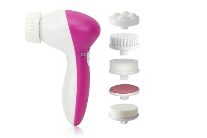 5 in 1 - Facial Electric Cleanser & Massager - Pink & White