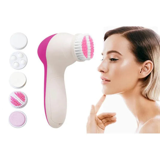 5 in 1 - Facial Electric Cleanser & Massager - Pink & White