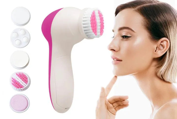 5 in 1 - Facial Electric Cleanser & Massager - Pink & White